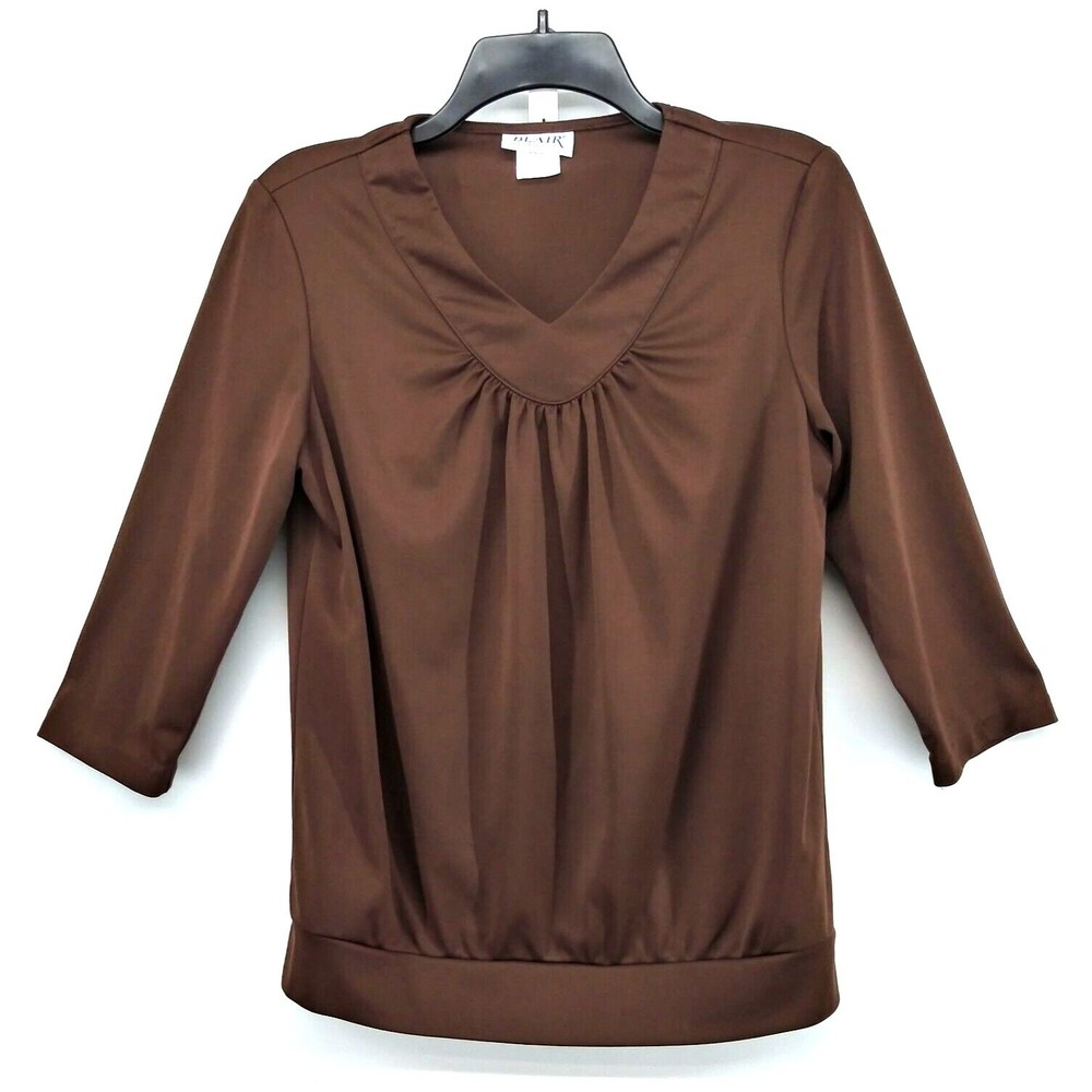 Blair Shirt Womens Size S Brown 3/4 Sleeve V-Neck Pullover Blouse Top